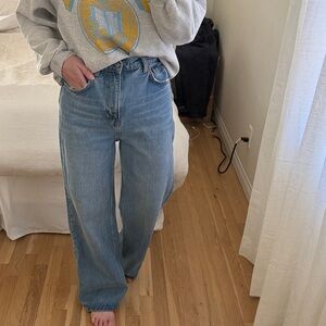 Reformation Wilder High Rise Wide Leg Cropped Jeans Dillon Wash Sz 28